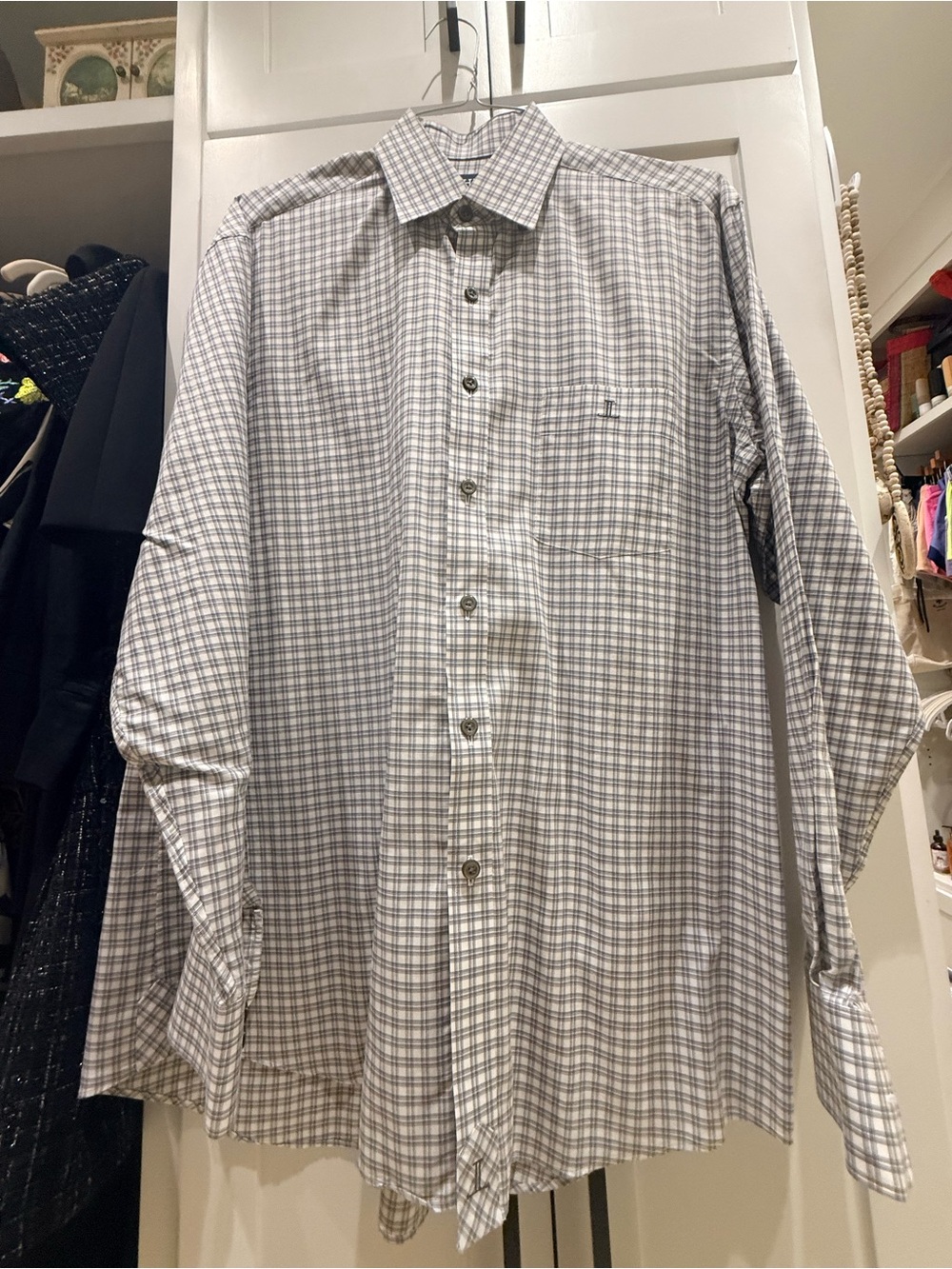 Lucchese Men's White and Gray Plaid Dress Shirt
